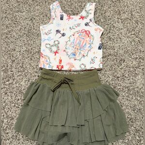 Olive Green Tiered Skirt and Disney Christmas themed tank for Kids